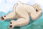  2017 4_toes all_fours anthro ass_up backsack balls bear belly big_butt blonde_hair blue_background butt claws digital_media_(artwork) fur hair hindpaw looking_at_viewer looking_back male mammal nude one_eye_closed overweight overweight_male pawpads paws polar_bear polaric polaric_(character) presenting presenting_hindquarters simple_background solo toe_claws toes white_fur 