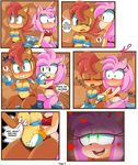  ! &lt;3 2017 amy_rose anthro assisted_exposure blush breast_fondling breasts chipmunk comic dialogue drooling duo english_text female female/female fingering fondling hand_on_breast hearlesssoul hedgehog mammal navel nipple_bulge nipples one_eye_closed rodent saliva sally_acorn sonic_(series) sweat text vaginal vaginal_fingering 