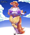  2017 absurd_res anthro big_breasts breasts cleavage clothed clothing equine female fetlocks hair hat hi_res hooves horse huge_breasts lipstick long_hair looking_at_viewer makeup mammal nipple_bulge orange_hair plankboy smile solo swimsuit 
