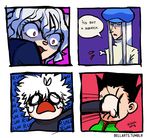  animal_humanoid animated bellarts blood bone cat_humanoid crying digital_media_(artwork) english_text feline female gon_frecess human humanoid killua looking_at_viewer male mammal neferpitou parody punch speech_bubble tears text 