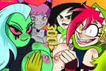  alien black_hair breasts dementia_(character) female freckles green_eyes green_skin group hair human humanoid incogneato jinx looking_at_viewer lord_dominator mammal nipples not_furry pink_eyes red_eyes red_hair shego teen_titans teeth tongue 