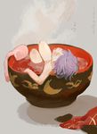  absurdres bathing beamed_eighth_notes bowl closed_eyes commentary_request dated eighth_note highres in_bowl in_container lying minigirl miniskirt musical_note nengo nude purple_hair short_hair skirt smile solo sukuna_shinmyoumaru touhou towel twitter_username water 