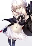  apron artoria_pendragon_(all) artoria_pendragon_(swimsuit_rider_alter) bare_shoulders blonde_hair bra fate/grand_order fate_(series) frilled_bra frills from_above gun highres looking_up maid_headdress navel pale_skin paperfinger scope solo thighhighs underwear weapon yellow_eyes zettai_ryouiki 
