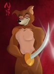  2009 anthro blue_eyes canine disney don_karnage male mammal melee_weapon muscular nippy13 nude red_wolf simple_background solo sword talespin weapon wolf 