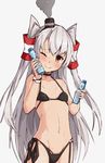  ;) amatsukaze_(kantai_collection) bangs bikini black_bikini black_choker black_hairband blush bottle breasts choker closed_mouth collarbone cowboy_shot cropped_legs drink eyebrows_visible_through_hair from_side grey_background groin hair_ribbon hair_tubes hairband hands_up hat head_tilt highleg highleg_bikini highres holding holding_bottle kantai_collection long_hair looking_at_viewer mini_hat navel one_eye_closed parted_bangs raised_eyebrows ramune ribbon side-tie_bikini silver_hair simple_background small_breasts smile solo standing steam straight_hair string_bikini sweat swimsuit takanashi_kei_(hitsujikan) two_side_up very_long_hair white_ribbon windsock wristband yellow_eyes 