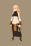  agrias_oaks bare_shoulders blonde_hair blue_eyes blush braid breasts brown_background fgz final_fantasy final_fantasy_tactics full_body jitome long_hair medium_breasts navel sandals simple_background skirt socks solo standing underboob 