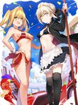  bikini bikini_top fate/grand_order garter isshiki_(ffmania7) maid open_shirt saber saber_alter saber_extra swimsuits thighhighs 