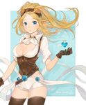  alternate_costume anshu_(o9jucea) arm_at_side ascot bangs belt blonde_hair blue_eyes breasts brown_choker brown_gloves brown_legwear choker cleavage commentary_request corset cowboy_shot eyelashes gem gloves goggles goggles_on_head hand_up heart hextech_janna janna_windforce league_of_legends long_hair looking_at_viewer medium_breasts no_bra open_clothes open_shirt parted_bangs parted_lips pointy_ears shirt short_shorts short_sleeves shorts solo standing teeth thighhighs tumblr_username white_neckwear white_shirt white_shorts 