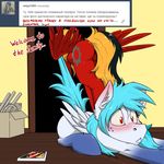  black_hair blonde_hair blue_hair blush duo ear_blush english_text equine fan_character feathered_wings feathers female feral fur hair mammal multicolored_hair my_little_pony pegasus red_eyes red_fur red_wings russian_text text tumblr twotail813 twotail_(mlp) white_fur wings 