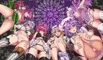  6+girls :p beret black_bra black_panties blonde_hair blue_hair blush bra braid breasts cameltoe crescent fangs feet flandre_scarlet frills from_below gluteal_fold hair_between_eyes hair_ornament hands_on_hips hat head_wings headdress hong_meiling izayoi_sakuya knees_together_feet_apart knowct koakuma lifted_by_self long_hair looking_at_viewer looking_down lowleg lowleg_panties medium_breasts midriff mob_cap multiple_girls nose_blush open_mouth panties pantyshot pantyshot_(squatting) patchouli_knowledge puffy_sleeves purple_eyes purple_hair pussy_juice red_eyes red_hair remilia_scarlet shiny shiny_skin siblings side-tie_panties silver_hair sisters small_breasts smile socks squatting standing star sweat teeth thigh_strap thighhighs tongue tongue_out touhou underwear upskirt vampire white_hat white_legwear wings 