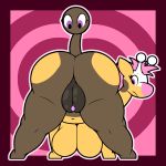  all_fours anthro breasts brown_fur busty_feral butt clitoris ears_up eyelashes female feral fur girafarig hair ikakins looking_back nintendo pink_hair pok&eacute;mon pok&eacute;mon_(species) presenting presenting_hindquarters presenting_pussy purple_eyes pussy rear_view snout solo spread_legs spreading video_games yellow_fur 