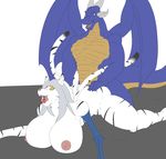  absurd_res angrypotato96 anthro big_breasts breasts dragon duo feline female hi_res kneeling looking_pleasured lying male male/female mammal nipples nude on_front open_mouth sex tongue tongue_out wings 
