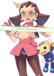  blush brown_hair coupe50 earrings green_eyes hair_slicked_back hairband jewelry legs pantyhose rockman rockman_dash short_hair tron_bonne 