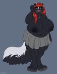  anthro big_breasts breasts clothed clothing dbd female huge_breasts mammal nipples overweight skunk smile solo standing topless 