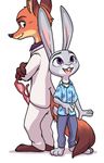  anthro canine clothed clothing crossed_arms disney duo fox fur green_eyes grey_fur judy_hopps lagomorph looking_back mammal nick_wilde open_mouth orange_fur purple_eyes simple_background stoic5 white_background zootopia 