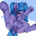  anal anal_penetration animal_genitalia animal_penis balls blush butt crossgender dickgirl equine equine_penis feral friendship_is_magic fur hair hooves horn intersex mammal my_little_pony penetration penis princess_luna_(mlp) sex_toy solo spread_legs spreading twiren underhoof unicorn 