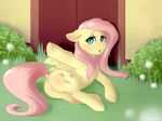  2017 anus blush butt cutie_mark equine feathered_wings feathers female feral fluttershy_(mlp) friendship_is_magic hair hi_res hooves long_hair looking_at_viewer mammal my_little_pony open_mouth outside pegasus pink_hair pussy solo vincher wings 