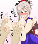  1girl barefoot fate_(series) feet_tickling foot soles tickling toes 