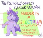  2017 ambiguous_gender anthro big_head cel_shading cheek_tuft english_text equine featureless_crotch front_view fur green_background hair horn insult laser looking_at_viewer mammal mitten_hands nude open_mouth open_smile politics profanity purple_fur purple_hair purple_horn roarey_raccoon signature simple_background smile solo standing sweat text tongue toony tuft unicorn white_background 