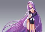  absurdly_long_hair ass breasts fate/grand_order fate/stay_night fate_(series) glasses hand_on_hip highres large_breasts long_hair looking_at_viewer maid maid_headdress miuka parted_lips purple_eyes purple_hair rider sideboob solo very_long_hair 