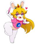  anthro blonde_hair blue_eyes bottomless cellphone clothed clothing crown female hair hi_res mammal mario_+_rabbids:_kingdom_battle mario_bros nintendo phone rabbid rabbid_peach rabbids selfie semi-anthro simple_background smile solo sssonic2 thick_thighs ubisoft video_games white_background wide_hips 