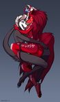  2017 4_toes anthro blue_eyes breasts canine duo female hair mammal markings nipples nude open_mouth pawpads red_hair simple_background smile spefides teeth toes tongue wolf 