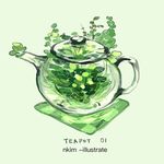  english glass green green_background lowres nadia_kim no_humans overflowing see-through tea tea_leaves tea_plant teapot 