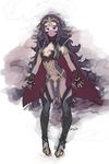  armor black_hair cape cleavage_cutout fingerless_gloves fire_emblem fire_emblem_if full_body gloves greaves highres nyx_(fire_emblem_if) red_eyes simple_background solo tattoo veil white_background 