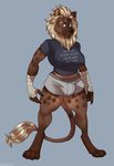  anthro bulge clothed clothing dbd dickgirl hyena intersex looking_at_viewer mammal nipple_bulge smile solo standing 