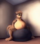  2017 3_fingers 4_toes animated ball bouncing brown_fur brown_hair brown_nose ear_piercing ears_back exercise exercise_ball female fur green_eyes hair loop mammal mustelid otter piercing pregnant secretden sitting solo tagme tan_fur toes 