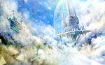  aircraft airship arch blue_sky cloud cloudy_sky commentary_request day dome fantasy floating_castle no_humans original palace sakimori_(hououbds) scenery sky spire tower 