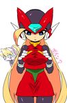  android blonde_hair bodysuit ciel_(rockman) full_body genderswap genderswap_(mtf) helmet long_hair midnight_bliss rockman rockman_zero yuriyuri_(ccc) zero_(rockman) 