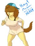  anthro big_breasts breasts brown_hair canine clothing dog female fur hair hair_over_eyes hat mammal open_mouth sam_(colo) tagme yellow_fur 