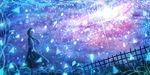  blue commentary_request dress grass long_dress long_hair long_sleeves original railing sakimori_(hououbds) scenery sky solo standing star_(sky) starry_sky 
