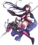  artist_request ass bangs black_hair breasts dutch_angle full_body grey_eyes hair_ornament holding holding_spear holding_weapon iyo_matsuyama_(oshiro_project) large_breasts long_hair official_art oshiro_project oshiro_project_re parted_bangs polearm sandals solo spear transparent_background very_long_hair weapon wedge_heels 