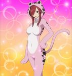  1girl animal_costume breasts costume erza_scarlet fairy_tail frog_costume highres legs red_hair screencap solo stitched tail 