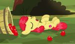  2017 apple apple_bloom_(mlp) bush_(disambiguation) cutie_mark earth_pony equine female feral food friendship_is_magic fruit grass hair horse mammal my_little_pony outside pony red_hair shutterflyeqd sleeping solo tree 