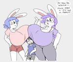  2017 angry angstrom anthro big_breasts blush boob_hat breasts bulge eyewear female fur glasses group group_sex huge_breasts hyper hyper_breasts lagomorph larger_female male mammal marco_(angstrom) marie_(angstrom) molly_(angstrom) rabbit sex size_difference smaller_male thick_thighs threesome white_fur 