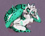  2017 anthro blue_eyes breasts f-r95 feline female fur green_fur hi_res leopard mammal nipple_piercing nipples nude piercing pussy solo 