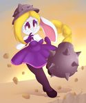  2017 anthro armor blonde_hair breasts broodals buckteeth cleavage clothed clothing dress female footwear gloves hair harriet_(mario) helmet hi_res krayboost lagomorph legwear long_hair mammal nintendo rabbit shoes solo super_mario_odyssey teeth video_games 