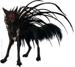  2014 alpha_channel ambiguous_gender black_feathers black_fur blue_eyes canine feathers feral fur hybrid mammal simple_background solo standing tatchit transparent_background wolf 