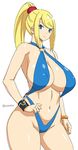  blonde_hair breasts large_breasts onomeshin samus_aran sling_bikini tagme 