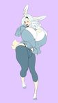  anthro big_breasts blush boosterpang breasts clothed clothing female huge_breasts hyper hyper_breasts hyper_pussy lagomorph looking_at_viewer mammal open_mouth pussy rabbit solo standing tight_clothing wide_hips 