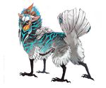  ambiguous_gender beak blue_eyes feathers feral fur hybrid simple_background solo standing tatchit white_background white_feathers 