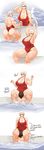 ass breasts cleavage curvy donaught femdom huge_ass huge_breasts male muscular_female pool red_swimsuit swimsuit thick_thighs white_hair 