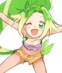  ;d \o/ arms_up breasts butterfly_hair_ornament camisole commentary_request downblouse green_eyes green_hair hair_ornament highres jewelpet_(series) jewelpet_magical_change midriff nyama one_eye_closed open_mouth outstretched_arms peridot_(jewelpet) purple_camisole shorts sketch small_breasts smile solo 