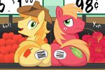  2013 acstlu apple big_macintosh_(mlp) braeburn_(mlp) butt cutie_mark duo earth_pony equine feral food freckles friendship_is_magic fruit fur green_eyes hair hat hi_res horse humor male mammal mane multicolored_hair my_little_pony orange_hair pony red_fur two_tone_hair yellow_fur 