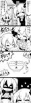  &lt;o&gt;_&lt;o&gt; 2girls 4koma =_= absurdres ahoge ascot bandaged_arm bandages bowl breasts bun_cover chain chinese_clothes comic commentary cuffs directional_arrow double_bun eating flower futa_(nabezoko) gloom_(expression) greyscale hair_bun hair_ribbon highres ibaraki_kasen katsudon_(food) long_sleeves monochrome multiple_girls open_mouth puffy_sleeves ribbon rice rumia shackles shaded_face short_hair skirt skirt_set sunken_cheeks tabard touhou translated vest 