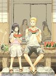  2girls bandaged_arm bandages black_hair blue_eyes casual couple eating father_and_daughter fes891 food fruit highres hyuuga_hanabi hyuuga_hiashi hyuuga_hinata incense incense_burner japanese_clothes kimono lavender_eyes long_hair mosquito_coil multiple_boys multiple_girls naruto naruto_(series) purple_hair sandals shorts sitting skirt spiked_hair tank_top twitter_username uzumaki_naruto watermelon whisker_markings 