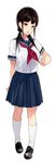  :d black_footwear blush full_body hair_over_shoulder jpeg_artifacts kneehighs loafers low_twintails neckerchief open_mouth red_neckwear sasamori_tomoe school_uniform serafuku shoes short_sleeves simple_background smile solo standing succubus_stayed_life twintails white_background white_legwear yomisawa_tsukino 